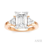 1/2 Ctw Emerald Shape Trillion and Round Cut Diamond Semi-Mount Engagement Ring in 14K Rose and White Gold